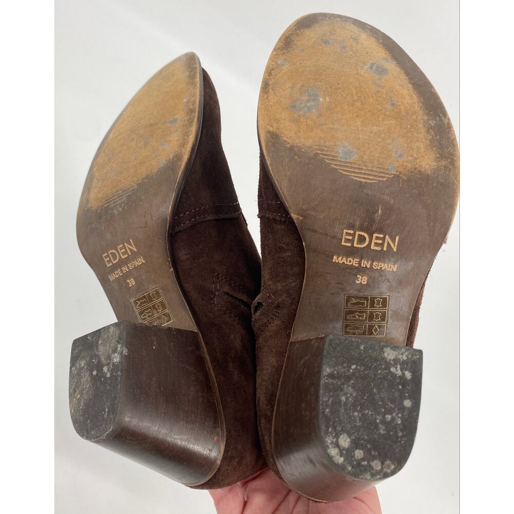 Eden women 7 brown suede western bootie slip on heeled round toe ankle boots - Picture 5 of 6